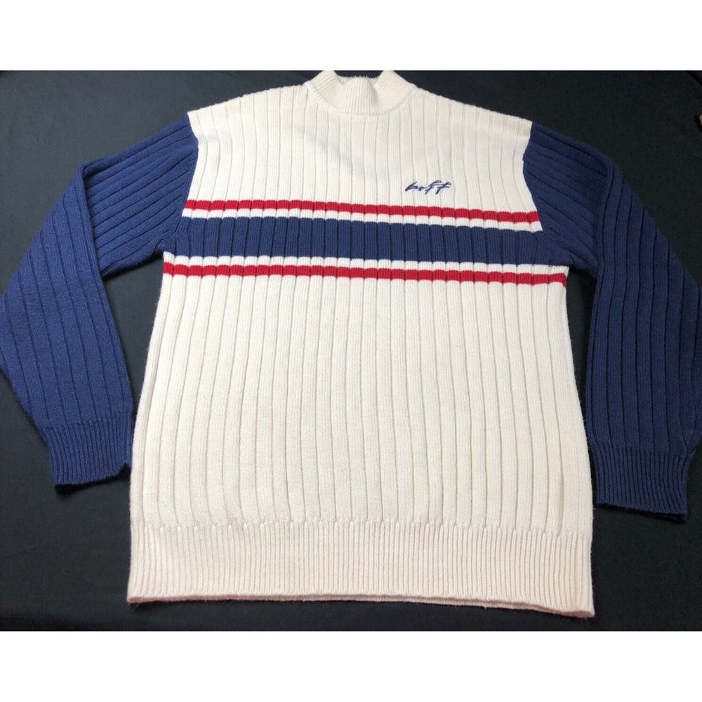 Boff Mens Blue Navy Red Striped Sweater Size 2XL Korean Knit Logo Embroidered